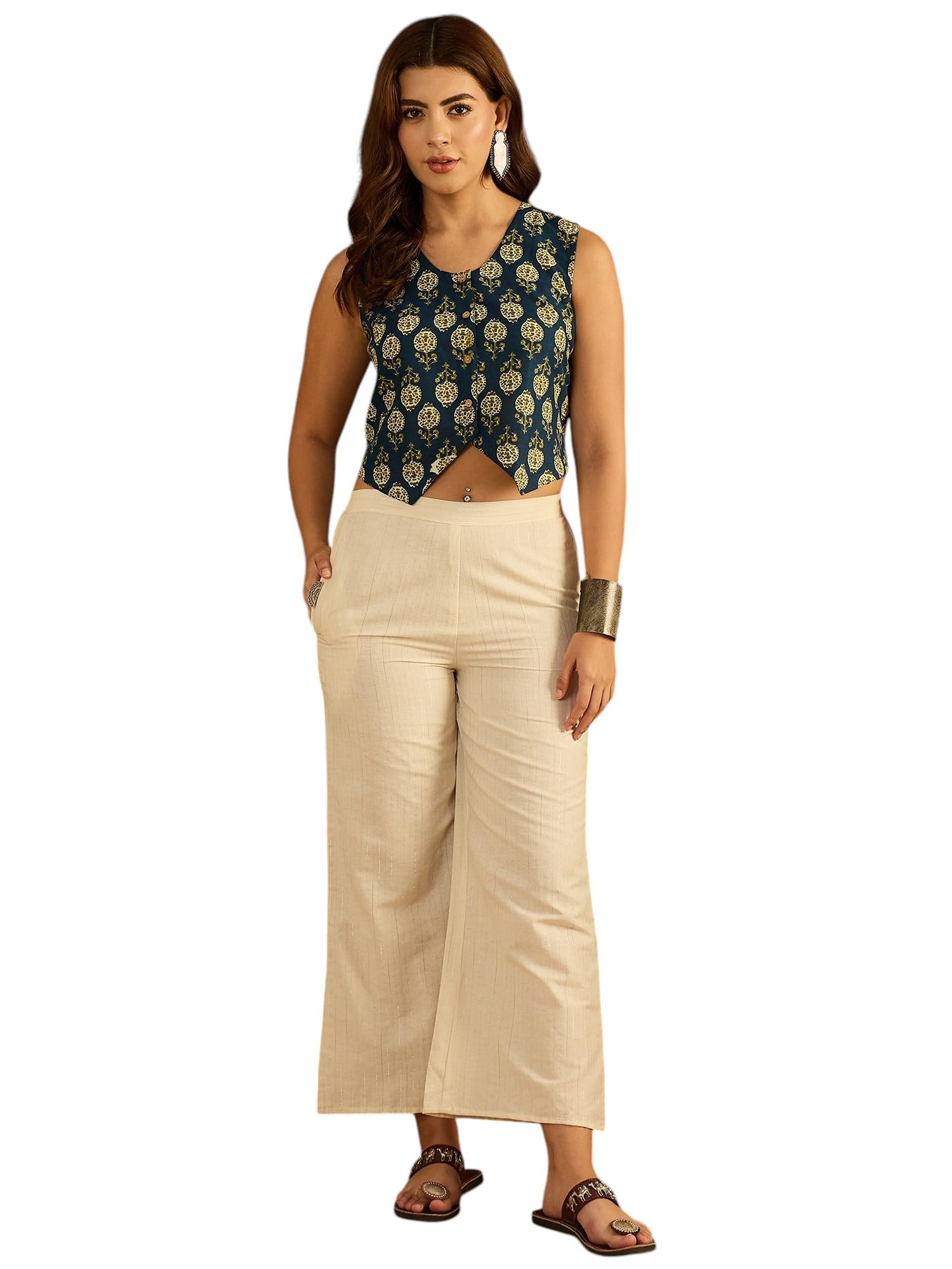 stylum Women's Blue Ethnic Motif Cotton Flex Vest Co-Ord Set | Cord Set For Women Cotton-picture-33