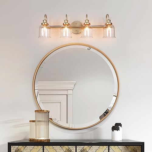 Miniatura 2 de classy leaves Lámpara de tocador de baño dorada, 4 lámparas de baño sobre espejo, modernas luces doradas para baño, cocina, dormitorio, acabado