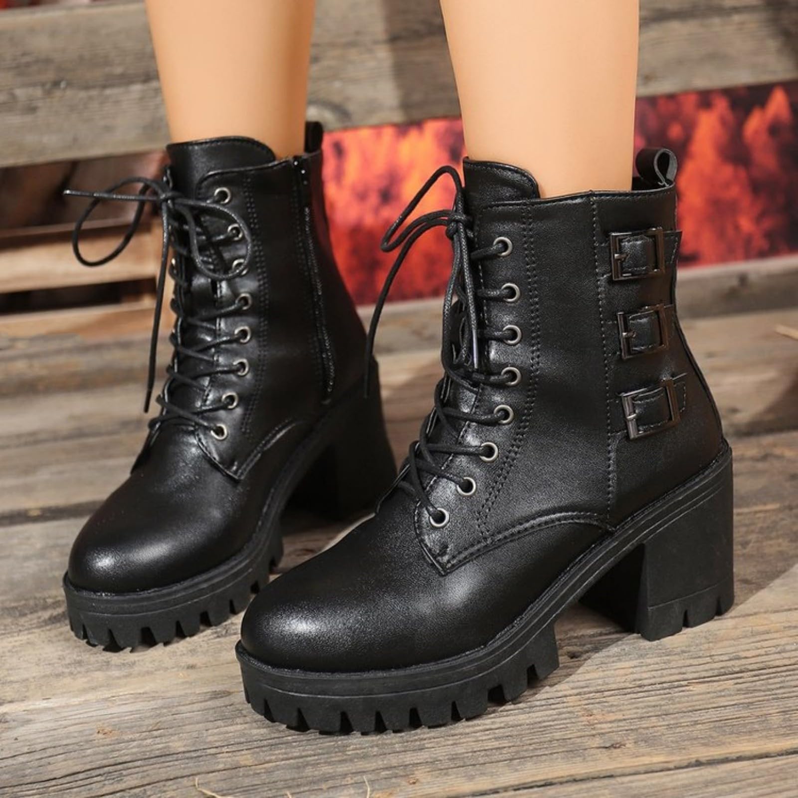 Genérico Botines Mujer Vestir Cordones Plataforma Botas Puntera Redonda Elegantes Zapatos Cómodas Ligeros Caminar Bota Informales Antideslizantes Botin para Otoño Invierno Días Fríos y Uso Diario