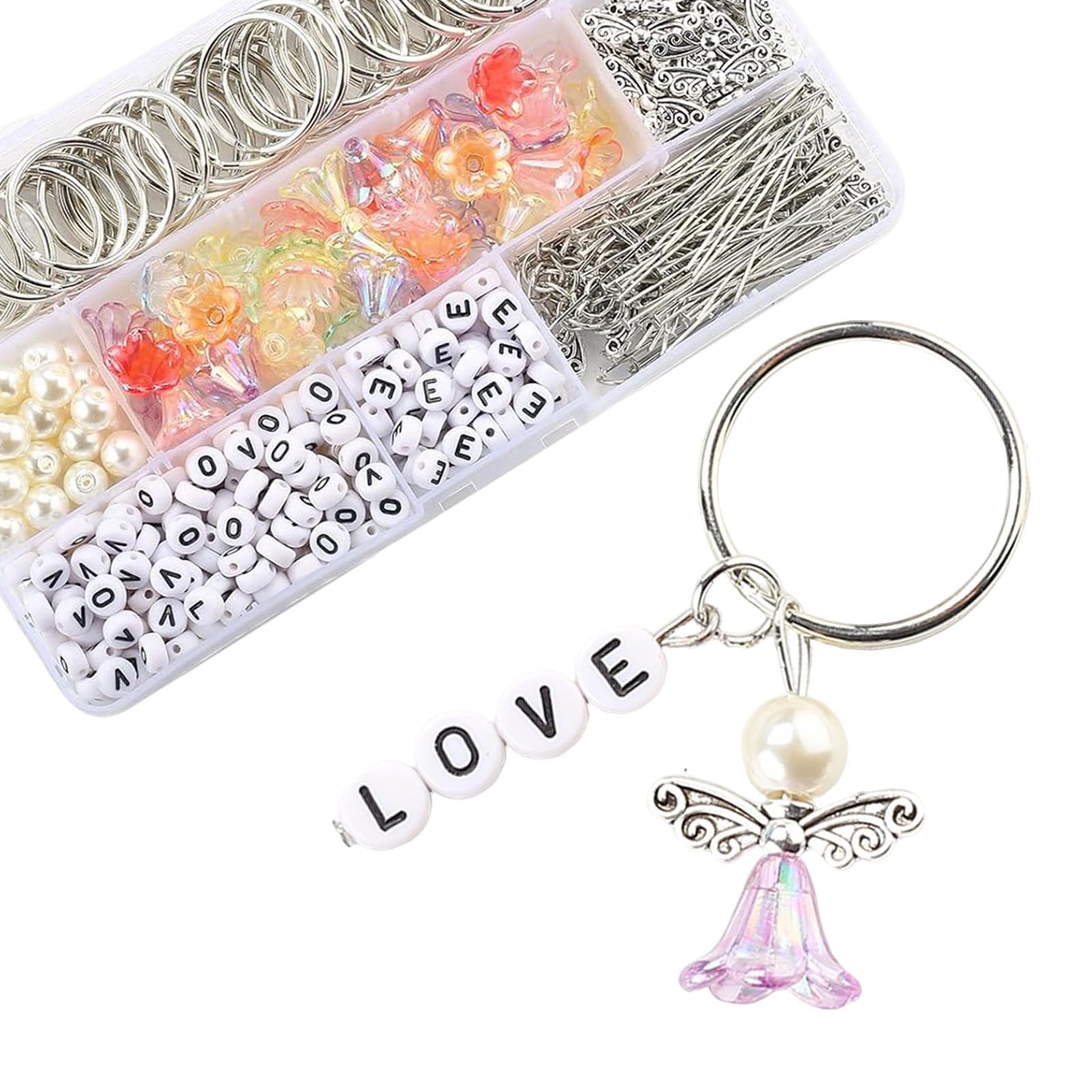 HERZWILD 50 Sets Schutzengel selber Machen Set love Schlüsselanhänger Engel Charm Perlenengel Anhänger für DIY Hochzeit Schmuck Halskette Basteln (schwarz)