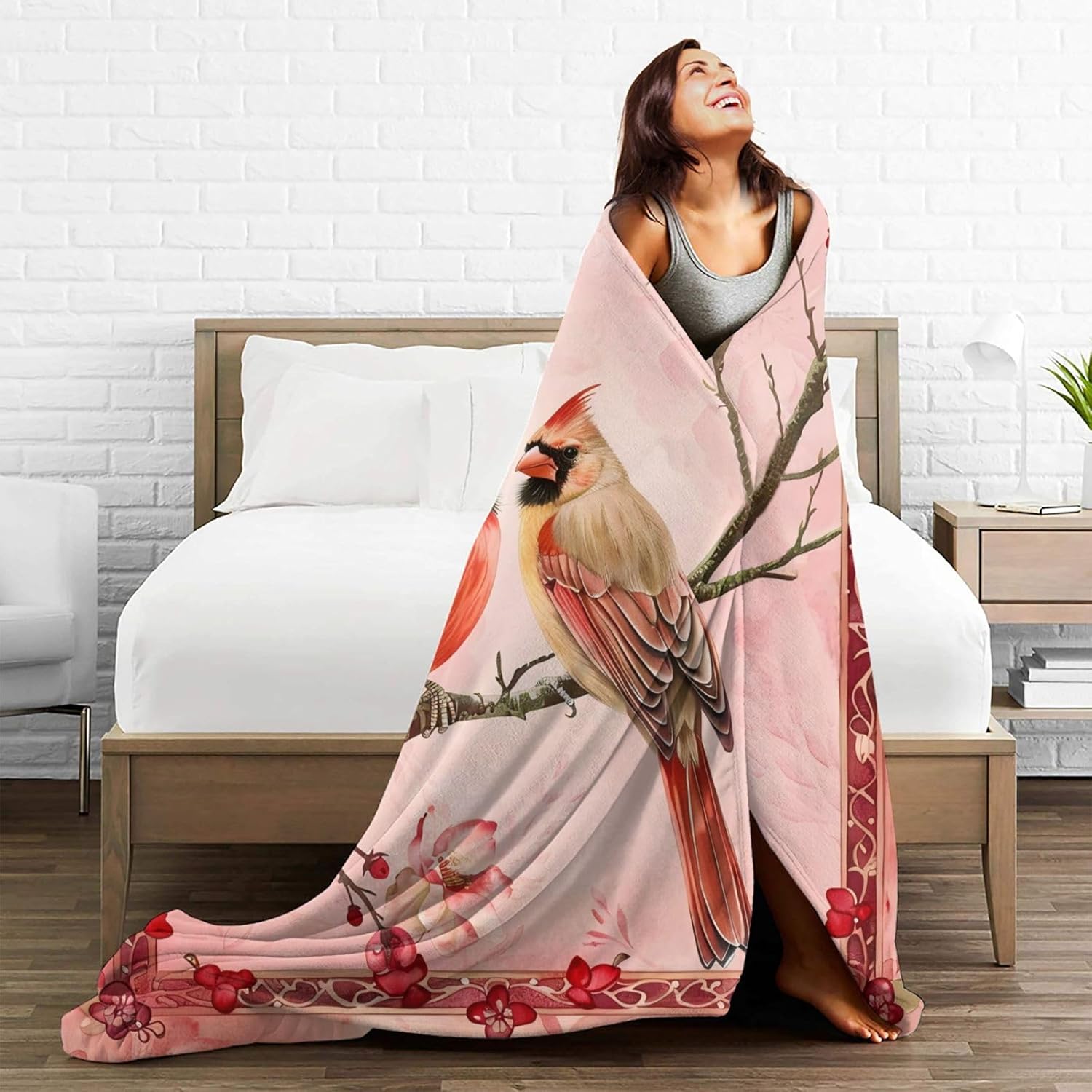 Red Cardinal Cute Decor Throw Blanket Gifts for Girls Boys - Super Warm Soft Plush Lightweight Fleece Flannel Blanket for Kids Adults - 80"X60"