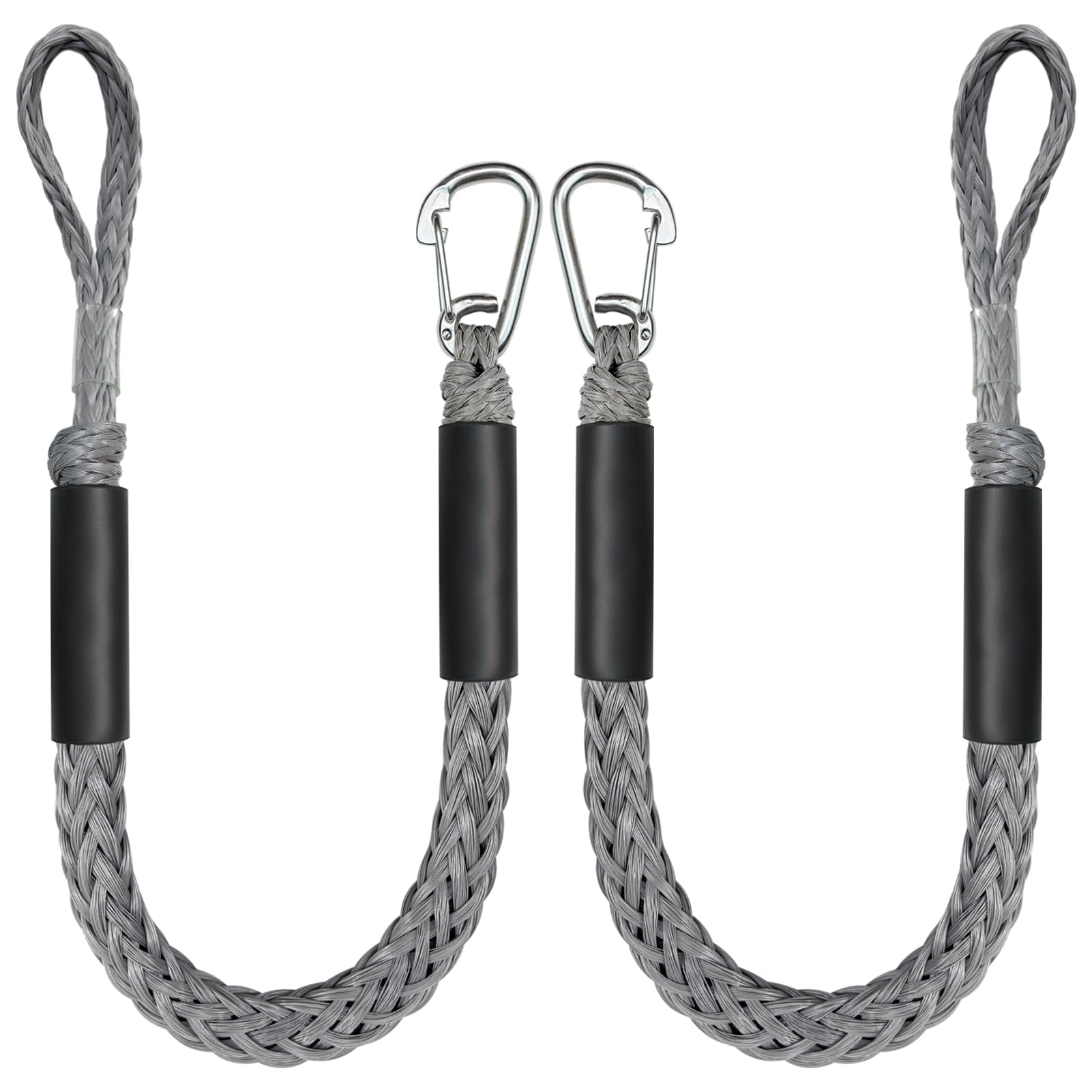 Bungee Dock Line Mooring Rope for Docking with Stainless Steel Clip Accessories for Boats PWC, Built in Snubber, Kayak, Watercraft,SeaDoo,Jet Ski, Pontoon, Canoe, Power Boat 2-Pack (Grey)