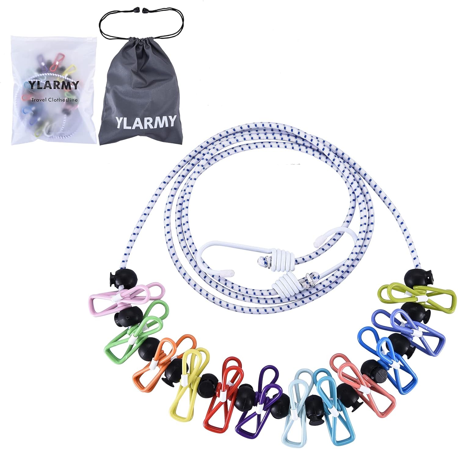 Retractable Clotheslines with 1 Waterproof Bag, 12 Colorful Clips, Laundry Ropes for