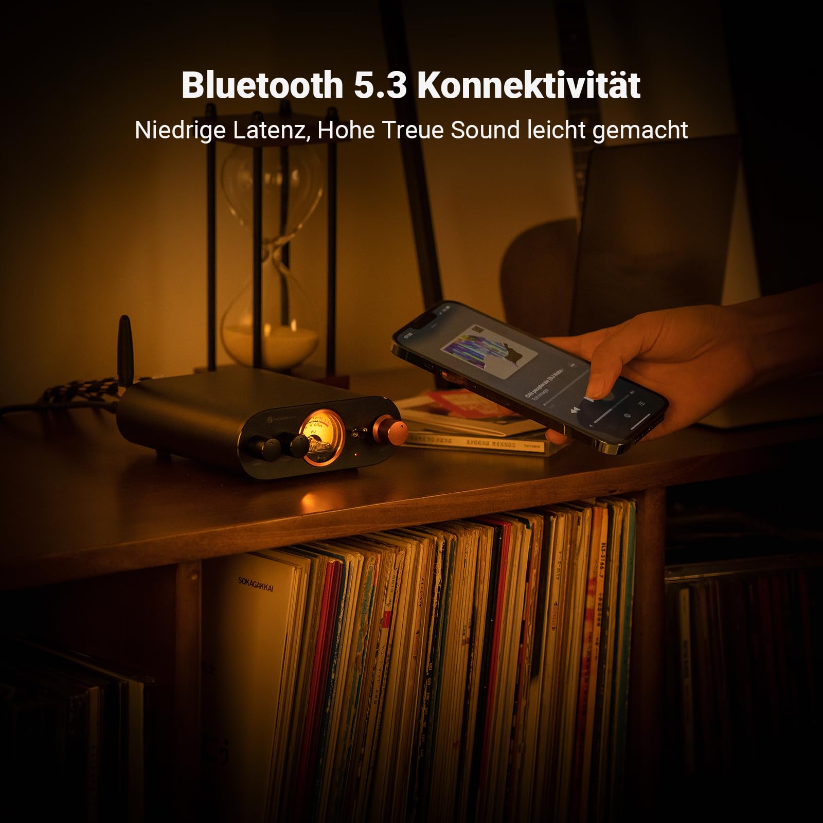 Fosi Audio MC101 Bluetooth 5.3 Hi-Fi Verstärker mit VU Meter, 100W x 2 Stereo Verstärker 2 Kanal mit TPA3116 Amp Chip, Bass und Treble Control, Class D Verstärker für Heimlautsprecher