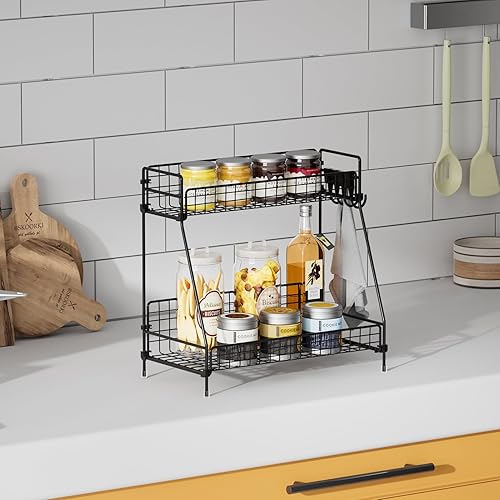 Miniatura 10 de VITVITI Organizador de baño de 2 niveles, organizador de encimera de baño de malla de alambre de metal con ganchos de cesta, estante de bandeja de