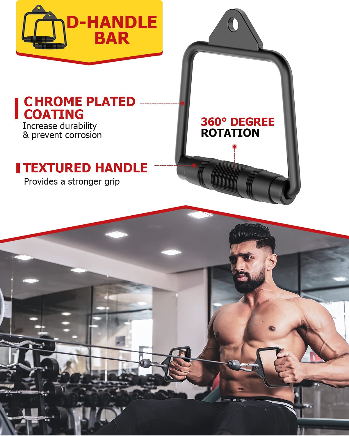 LAT Pulldown Attachments, Black Steel Cable Attachments Handles, Home