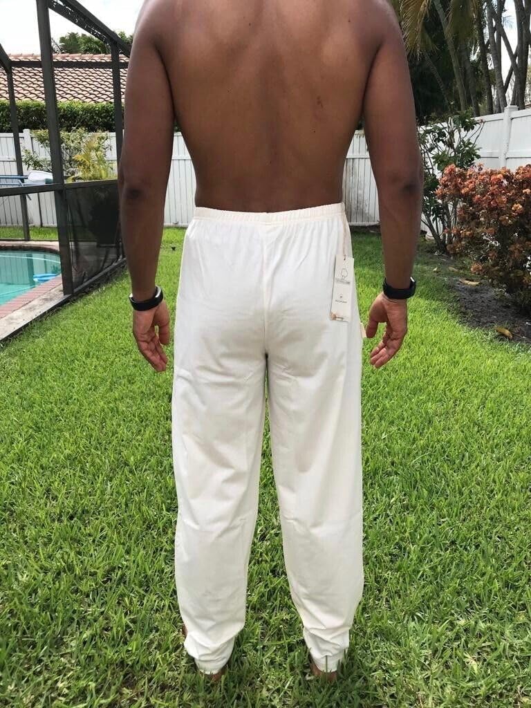 100% Pure Organic Cotton Mens Long Pajama Pants Bottoms Lounge wear Sleepwear Chemical Free Sustainable Clothing White