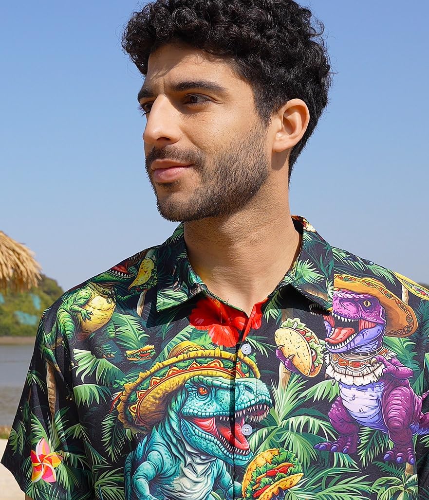 RAISEVERN Mens Hawaiian Shirt Casual Button Down Short Sleeve Tropical Beach Dress Shirt for Summer Holiday - Image 3