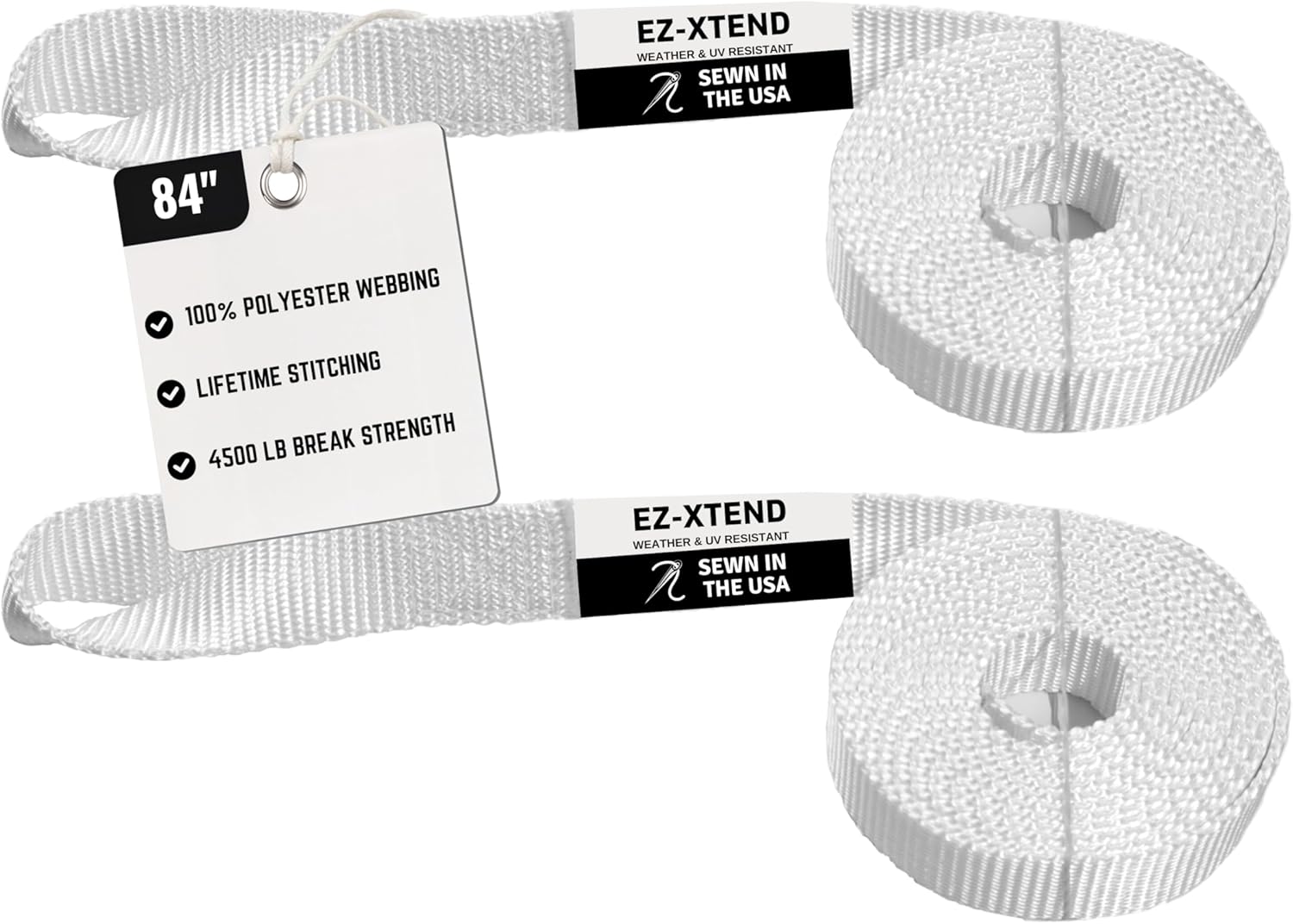 EZ-Xtend Sail Ties Marine Loop Heavy Duty UV Resistant Polyester Webbing - 4500 lb Breaking Strength with Lifetime Thread - Camping Gear, Kayak Accessories - 2 Pc Set