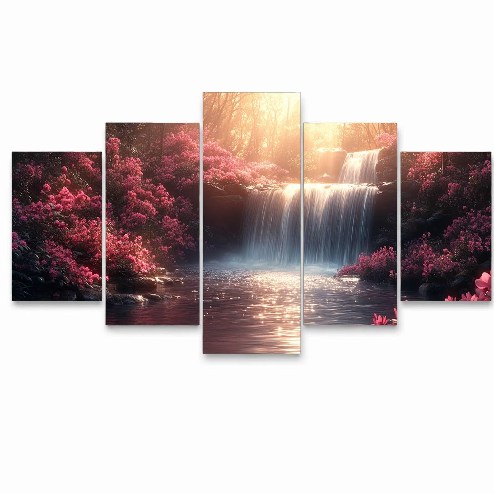 5 Pack Leuchtend Malen Nach Zahlen Erwachsene Wasserfall YCBZ-3904 | DIY Set Erwachsene mit Pinselset Acrylfarben Set Fünf Leinwand zum Bemalen Blume für Deko Wohnzimmer Geschenke für Frauen
