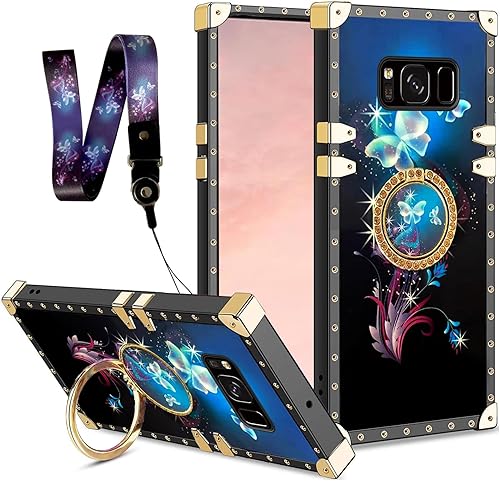 Funda para Galaxy S8 Plus, Samsung S8 Plus con soporte de anillo, retro, elegante, de lujo, brillante, estampado de leopardo, guepardo, dorado,