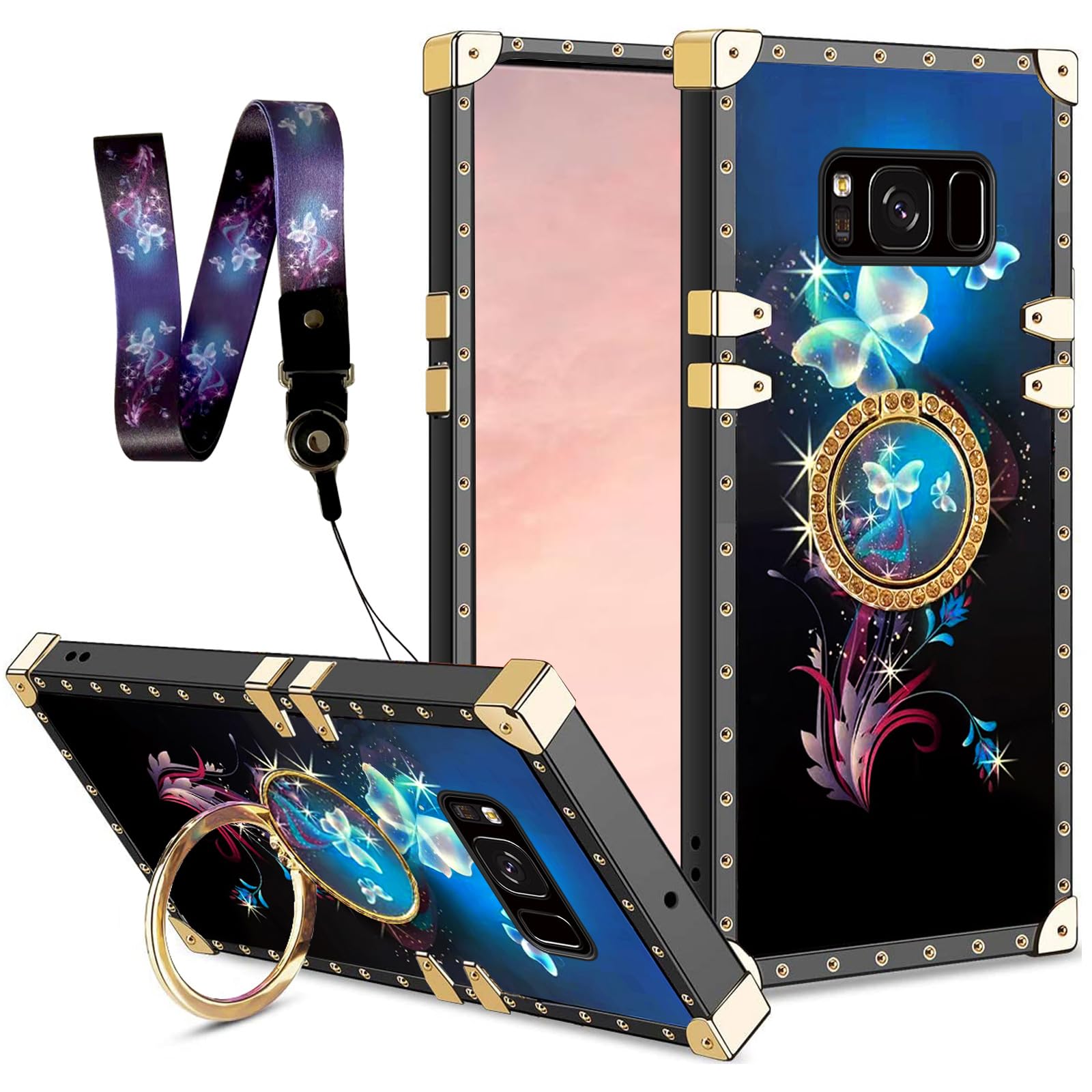 Easyscen for Samsung Galaxy S8 Plus Case with Ring Stand Fashion Pattern Hard PC Back&Soft TPU Shockproof Protection Cover for Girls Women