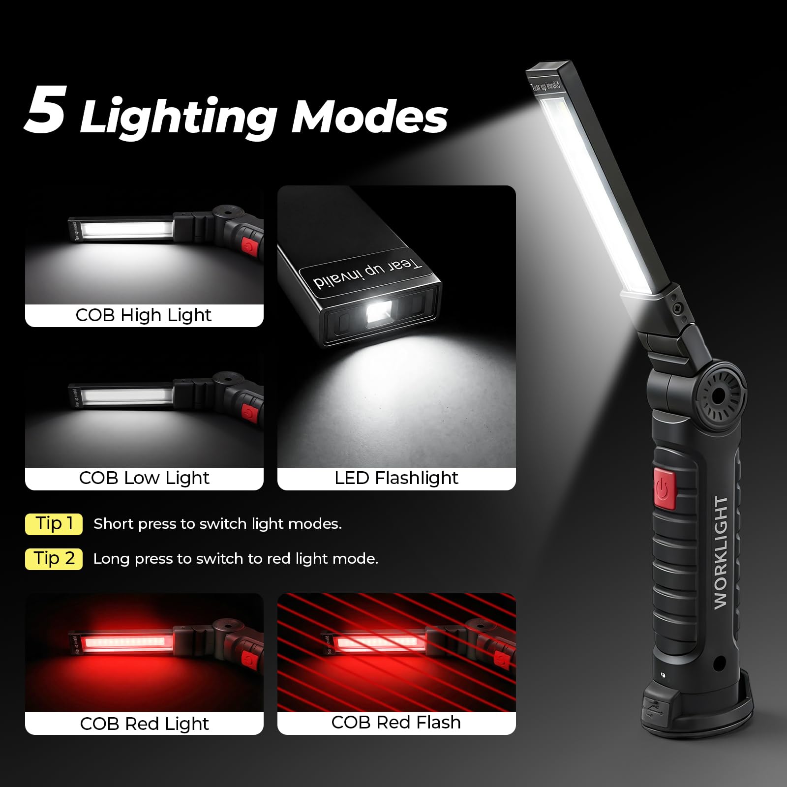 Lampada da officina a LED, 4 pezzi, regalo per uomini, lampada da lavoro meccanica, torcia elettrica, torcia ricaricabile da officina, con magnete e gancio per riparazione auto, attrezzi e campeggio