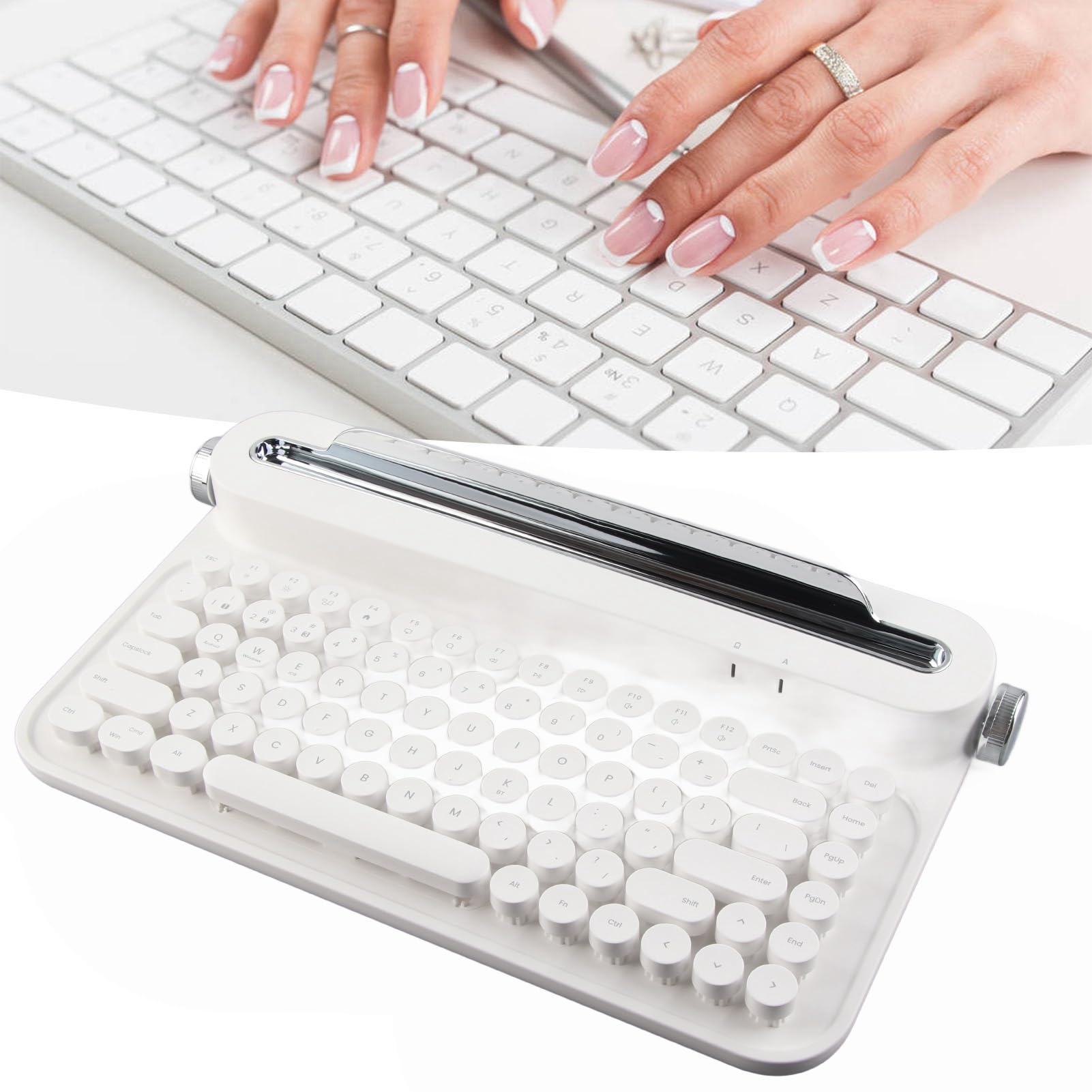 Tastiera Bluetooth retrò, tastiera per macchina da scrivere wireless da 33 piedi 86 tasti con supporto per smartphone integrato