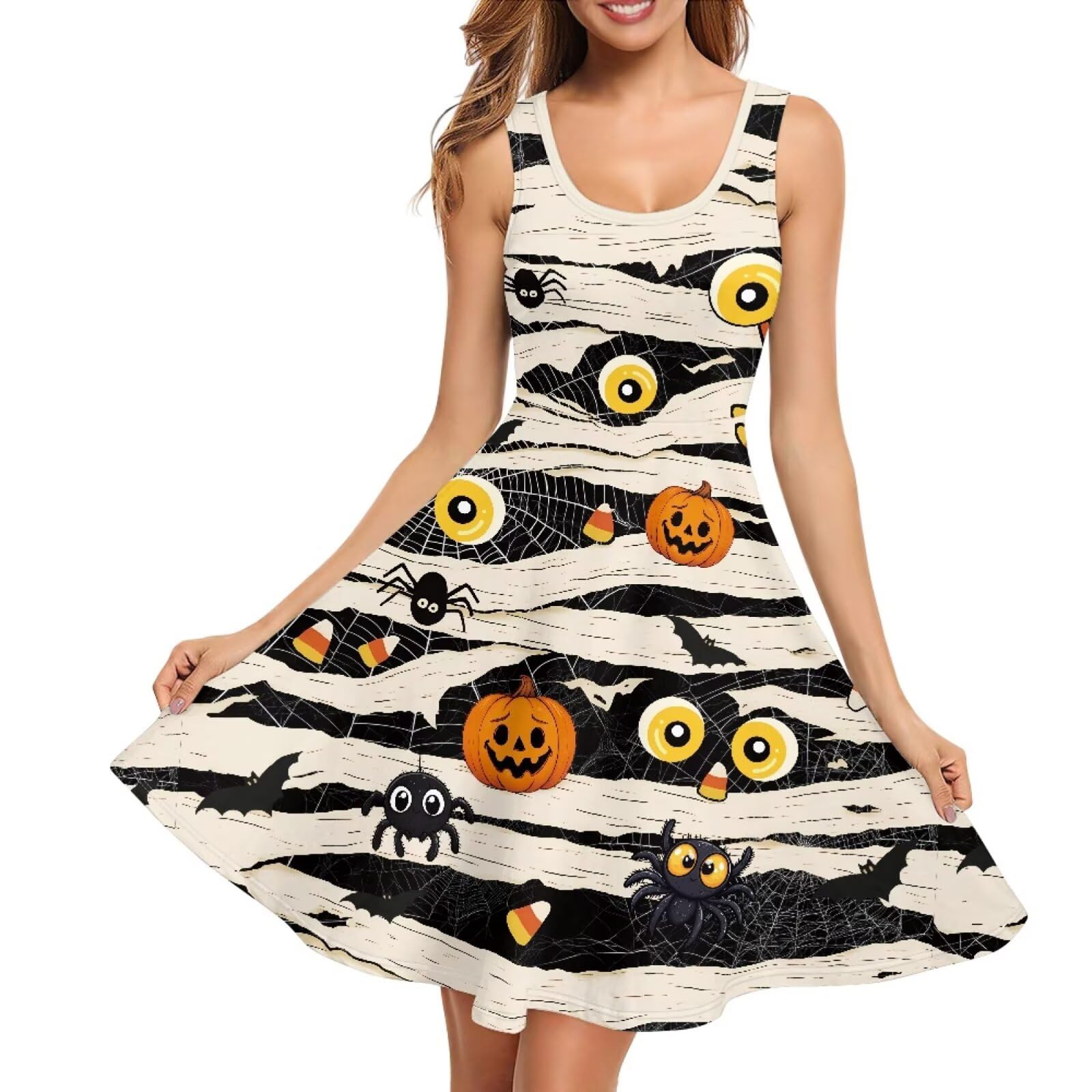 Women Stylish Tank Dresses Sleeveless Round Neck Midi Casual Dress with Pocket for Summer