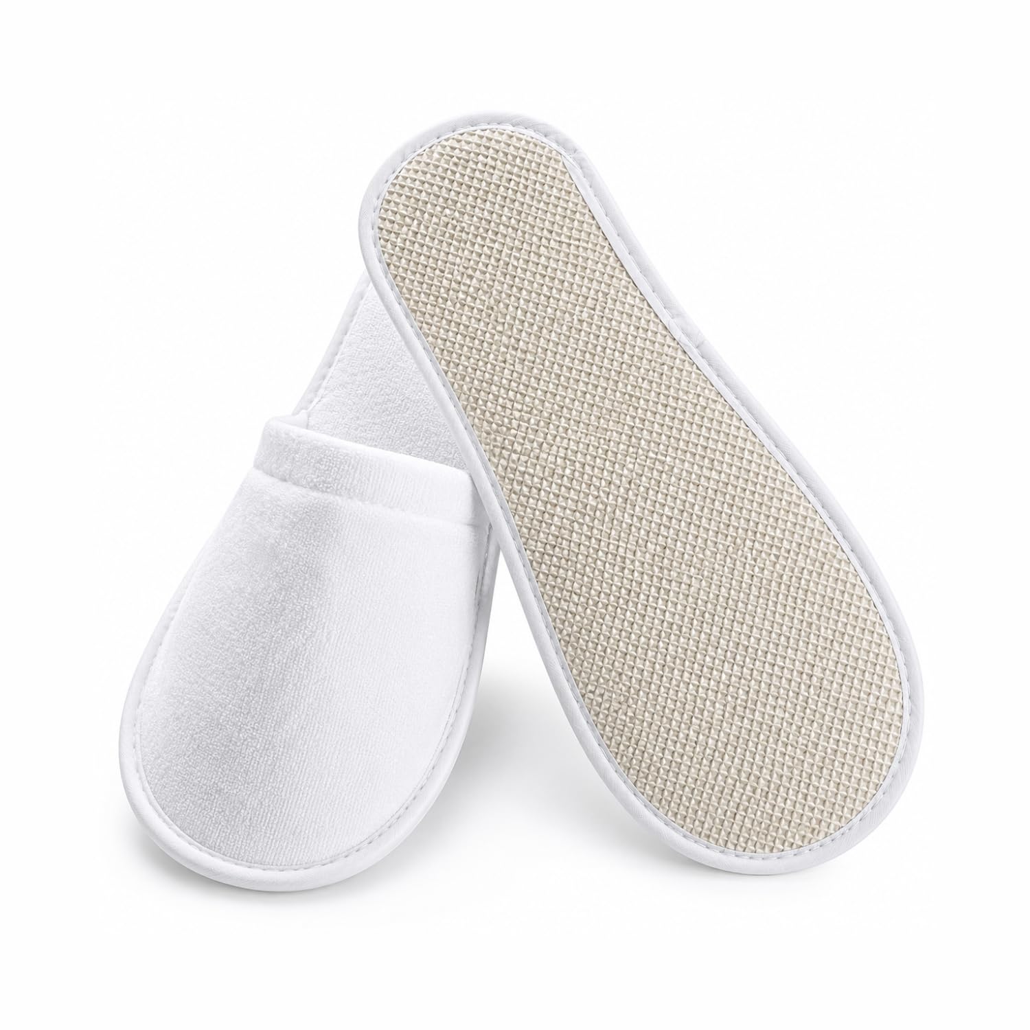 Hotel Guest Room Slippers 10 Pairs | Terry Towel Open-Toe Disposable Slippers with 5MM Anti-Slip EVA Sole | Free Size Unisex White | Hotel, Spa, Resort, Airbnb & Travel Essentials-image-9