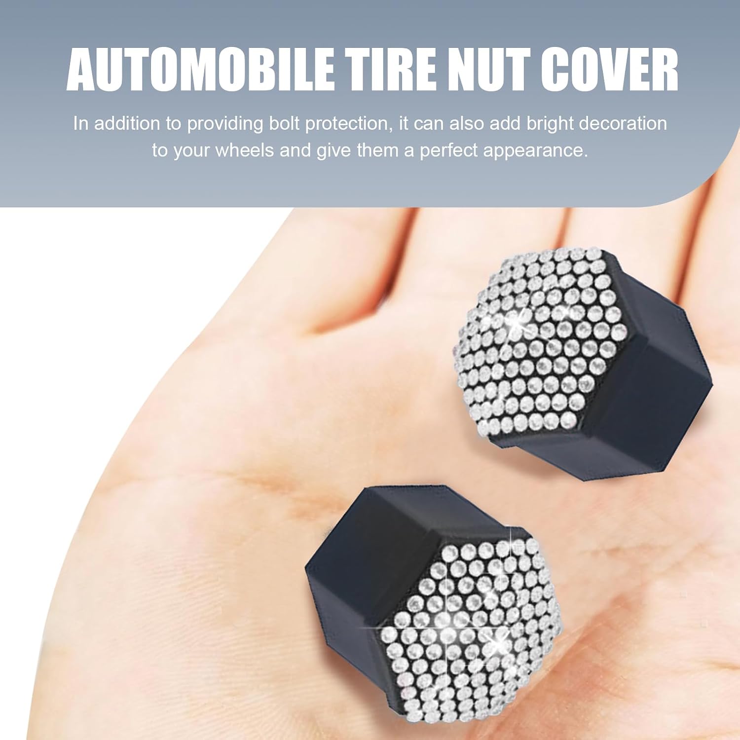 20 PCS Bling Crystal Wheel Lug Nut Covers, Scratch and Wear Resistant Wheel Nut Cap Hex Protector, 19mm Bling Faux Crystal Wheel Bolt Cap Covers, Universal for Most Cars (White)