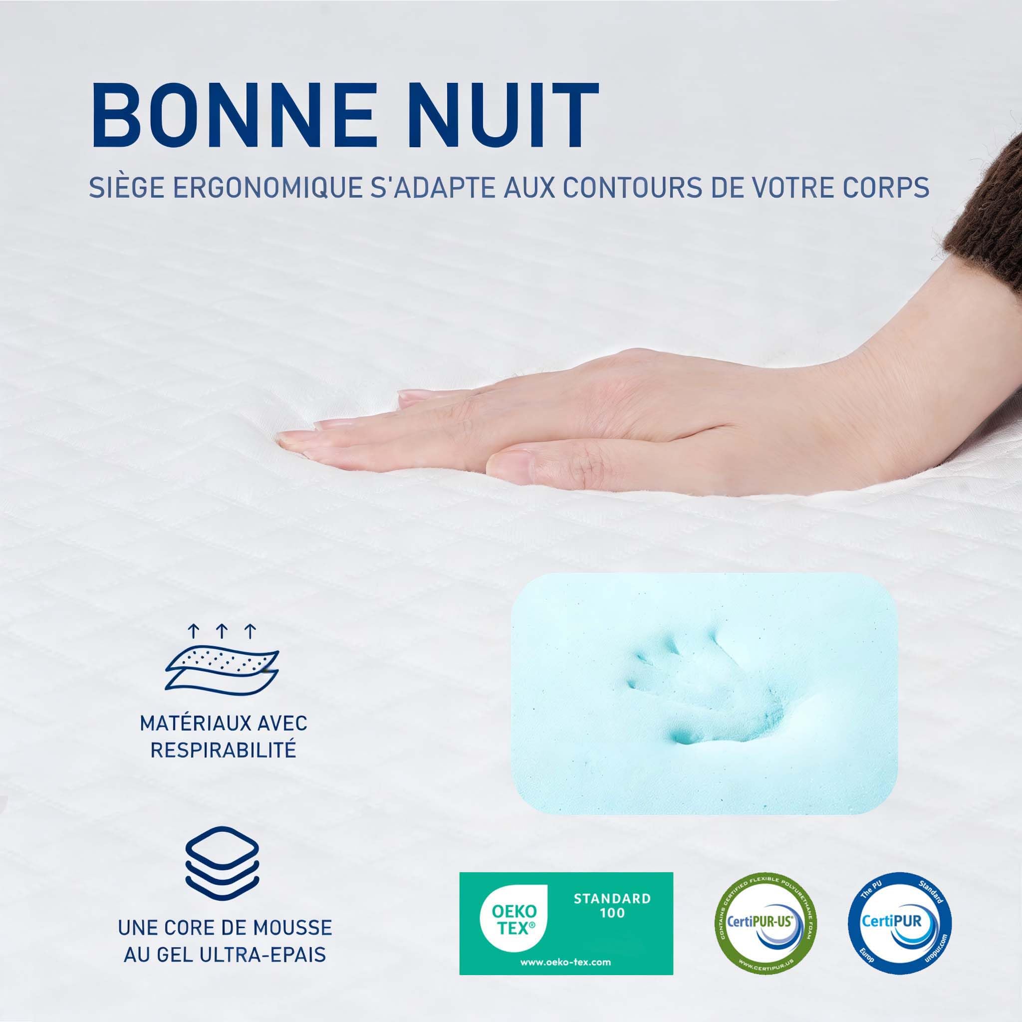 ROYGBIV Surmatelas 140x200cm, 7cm Mousse à Mémoire de Forme avec Gel | Dureté H2/H3, Certifié Oeko-TEX, Housse Lavable, Respirant, Anti-acariens, Hypoallergénique