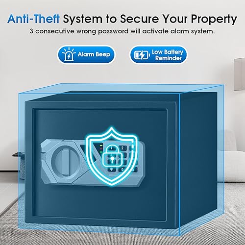 Miniatura 6 de Caja de seguridad pequeña ignífuga de 1.3 pies cúbicos para el hogar, respaldo externo tipo C, caja de seguridad de acero con cerradura de llave con