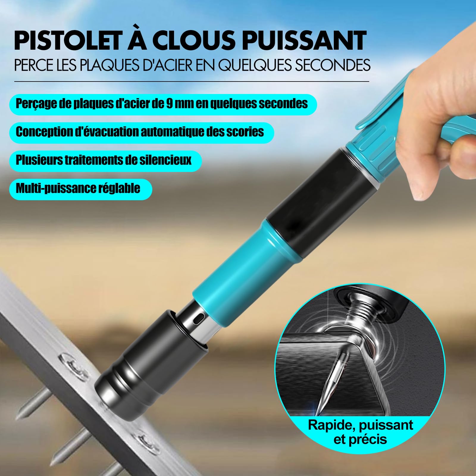 Mini Pistolet à Ongles Portable, Pistolet à Clous Manuel avec 5 Niveaux de Puissance, Cloueuse Pneumatique Silencieuse, Cloueur Beton électriques Nail Gun, pour Béton, Plafond, Bois, Fixation Murale