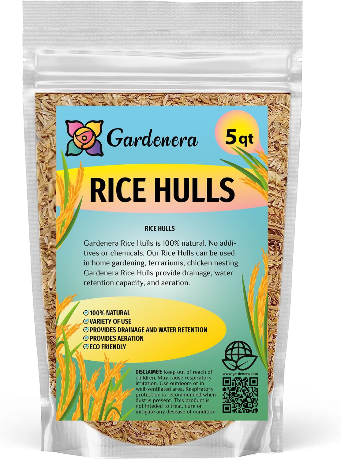 Rice Hulls for Potting Applications - Promote Root Development, Water Efficiency, and Disease Resistance - 5 QUARTS