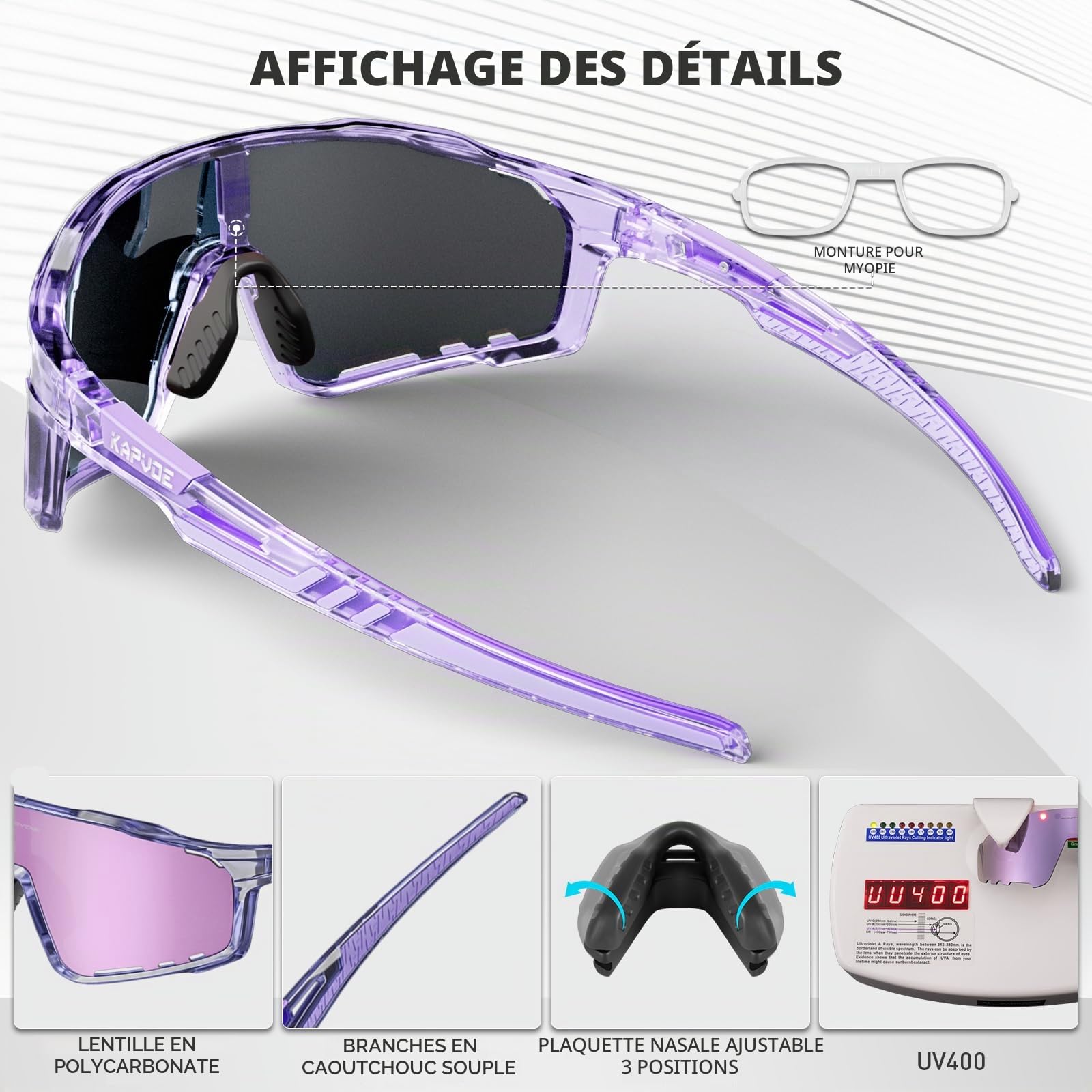 KAPVOE Lunette de Cyclisme Photochromique TR90 UV400 Homme Femme Vélo