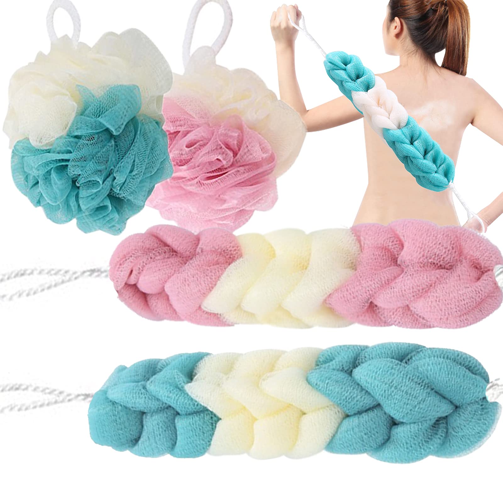 OSUTER 4PCS Esponja de Baño Suave Esponjas de Luffa de Ducha Esponja Exfoliante de Malla para Limpieza Corporal Masculina y Femenina