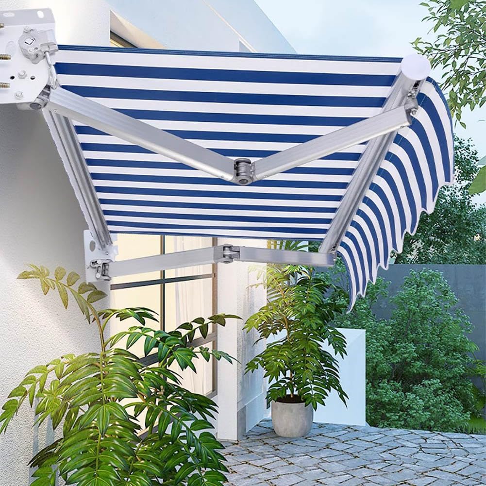Générique Tissu de Rechange pour Store banne rétractable Manuel, Toile d'ombrage en Polyester rayé Bleu et Blanc avec Volant, pour Jardin et terrasse, Tissu Uniquement(280x200cm)