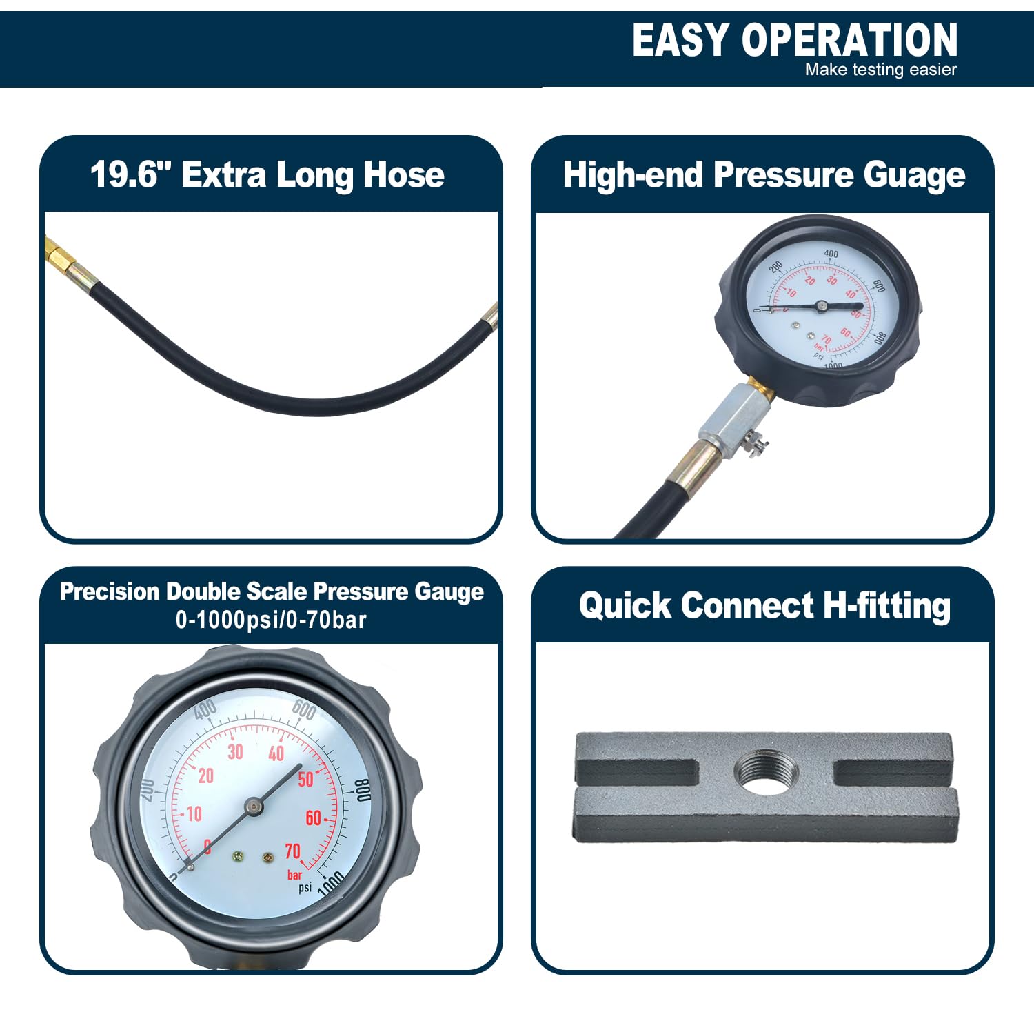 Kit di tester di compressione per motori diesel, 17 pezzi, professionale per auto e trattori, set compressore 0-1000 psi