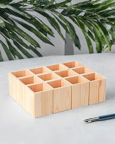 Portavasos para bolígrafo, 12 unidades, pino, cuadrado, sin terminar, soporte para lápices de 3.1 x 3.1 x 3.9 pulgadas, multiusos, de madera, para