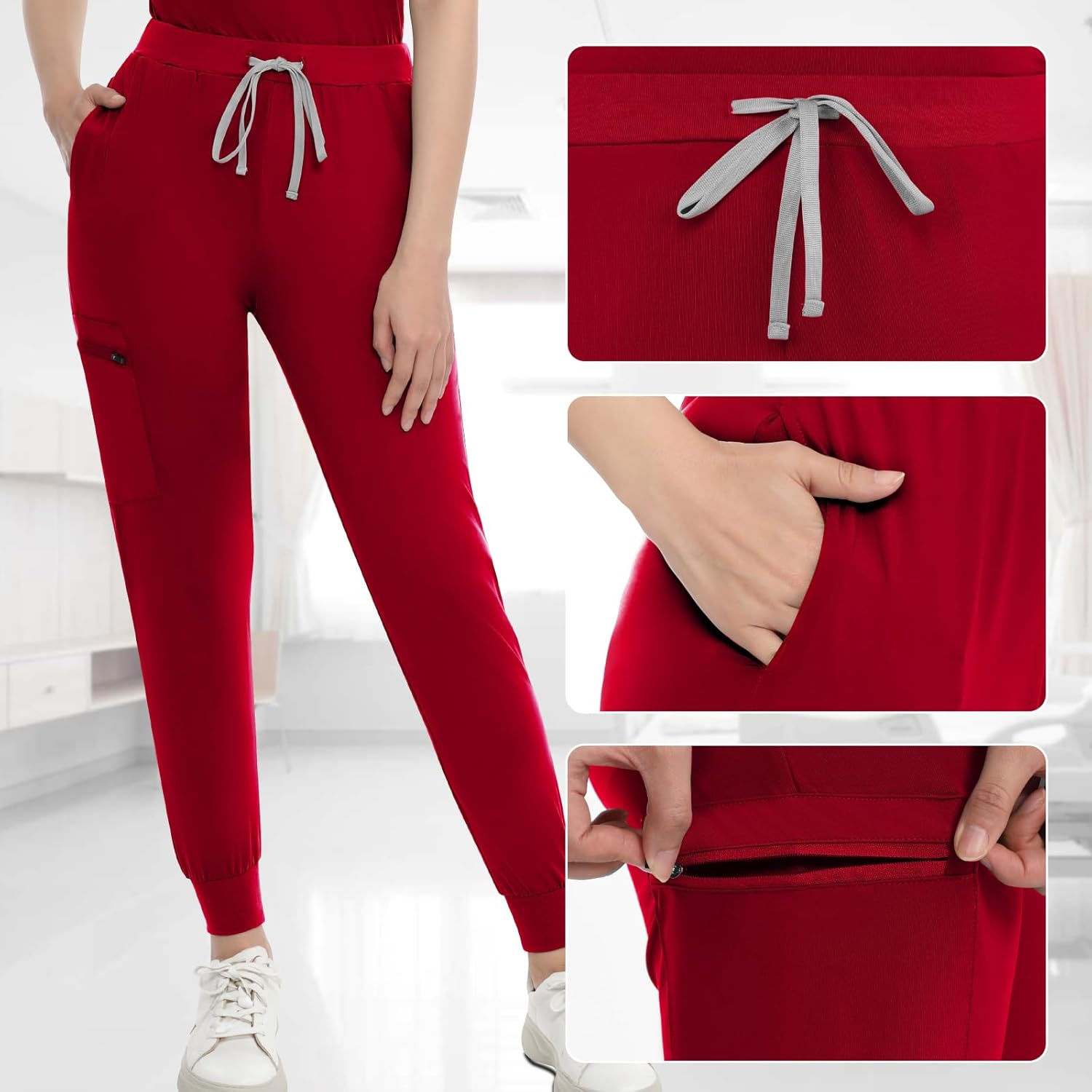 Women's 4-Way Stretch Scrubs Set - V-Neck Top & Joggers, Soft Anti-Wrinkle Medical - Image 5