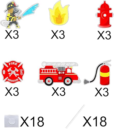 Miniatura 3 de Juego de 18 adornos para magdalenas de bomberos, camión de bomberos, extintor de incendios, boca de incendios, temática de bomberos, baby shower,
