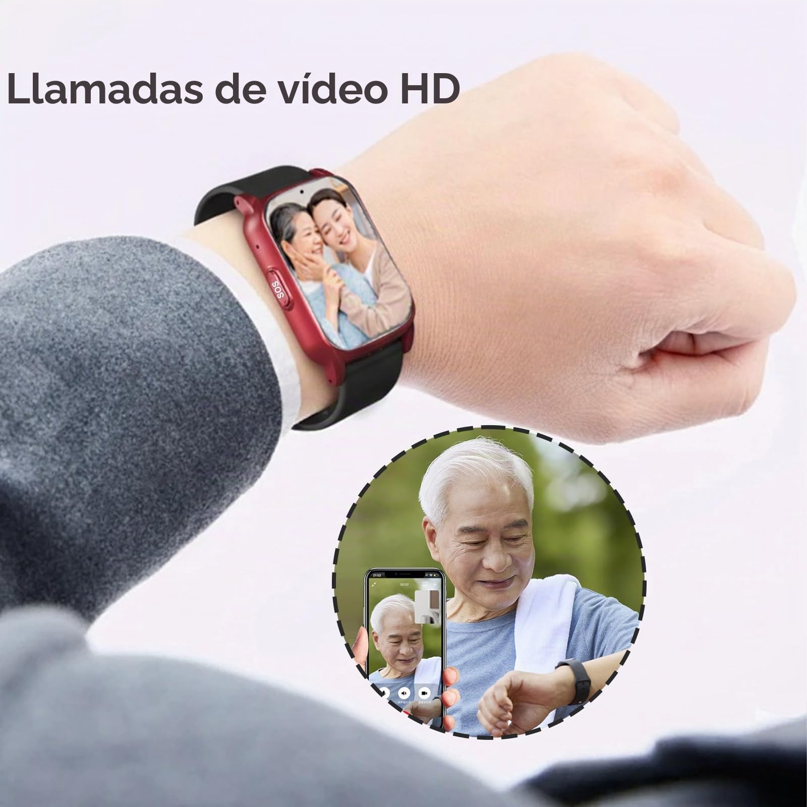 Reloj Localizador Personas Mayores, para Personas Mayores, Botón SOS, Videollamada, Localizador GPS Ancianos para Alzheimer, Ayuda para DemenciaRed,1.25 * 0.57 * 2.22inch