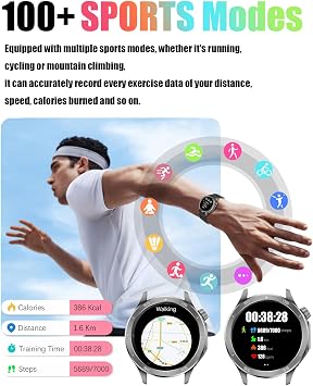 Smart Watch for Men 1.53 Full Touch Fitness Tracker with Heart Rate/Sleep Monitor, IP67 Waterproof, 100+ Sports Modes, Bluetooth Calls,iOS & Android Compatible 15-Day Battery Life (Black)