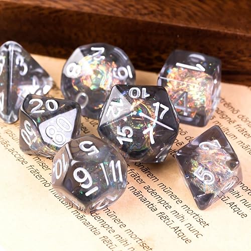 Miniatura 6 de UDIXI Juego de dados poliédricos D&D, 7 dados DND grises rellenos con papel láser para juegos de rol, Pathfinder