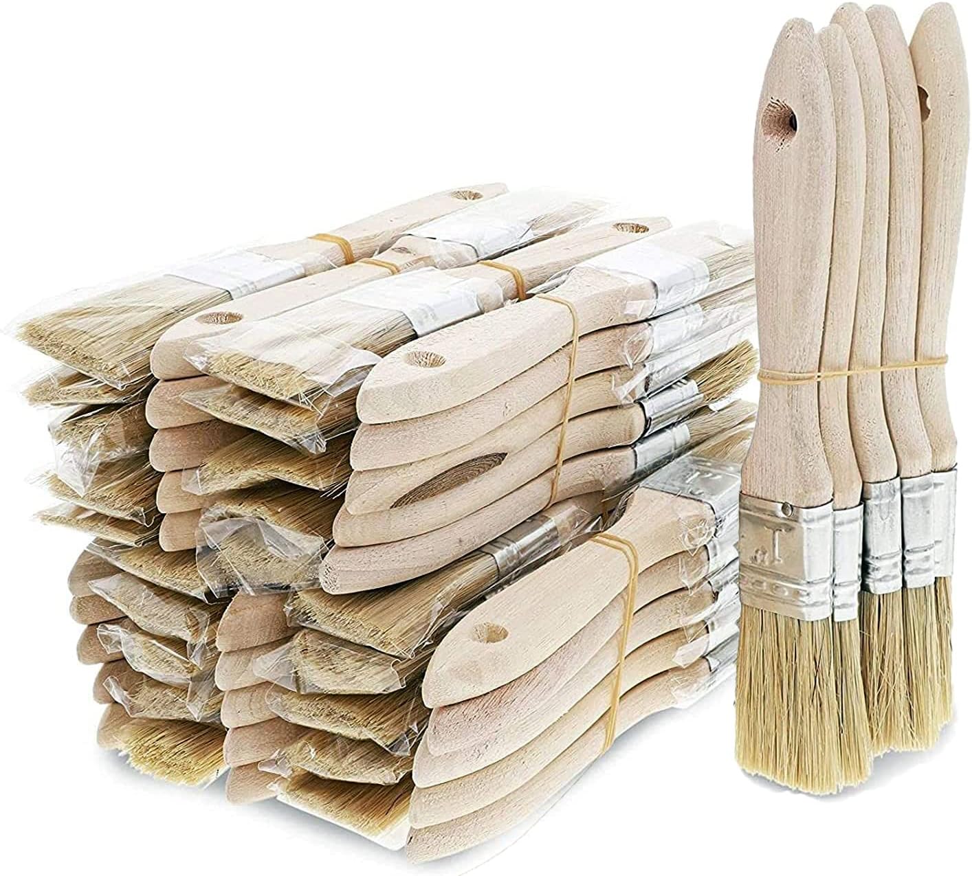 ASelected 50Pack 1 inch Chip Paint Brushes Set Flat Natural Bristle Disposable Paint Brushes with Wood Handle for Acrylic Paint, Stains, Varnishes, Watercolours, Furniture, Glues, Wall Painting, Gesso