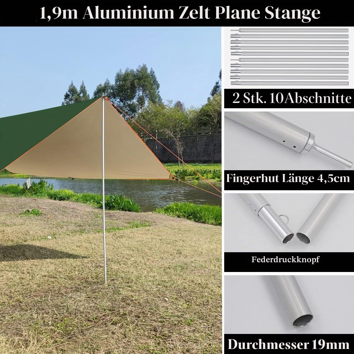 3x5m Auto Markise Camping Wohnwagen Sonnensegel Wasserdicht UV-Schutz Tarp mit Stangen Vorzelt für Camper Campingbus