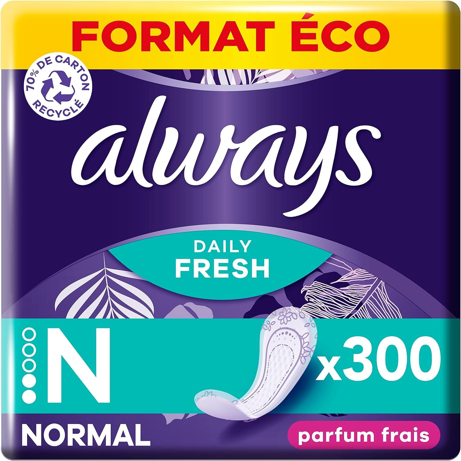 Always Daily Fresh Protège-Slips Normal 10x30 Unités, Avec un parfum frais, Pour ne sentir rien d’autre que fraîcheur et protection