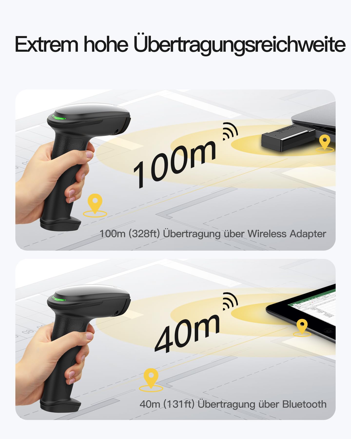 Inateck Barcode Scanner Kabellos, 1D 2D QR Code Scanner, BCST-23 Dunkelgrau | 3-in-1 mit Bluetooth, 2,4 GHz und USB Kabel, Bildschirm-Scannen Unterstützt, 2600mAh für 3 Monate Standby, mit APP und SDK