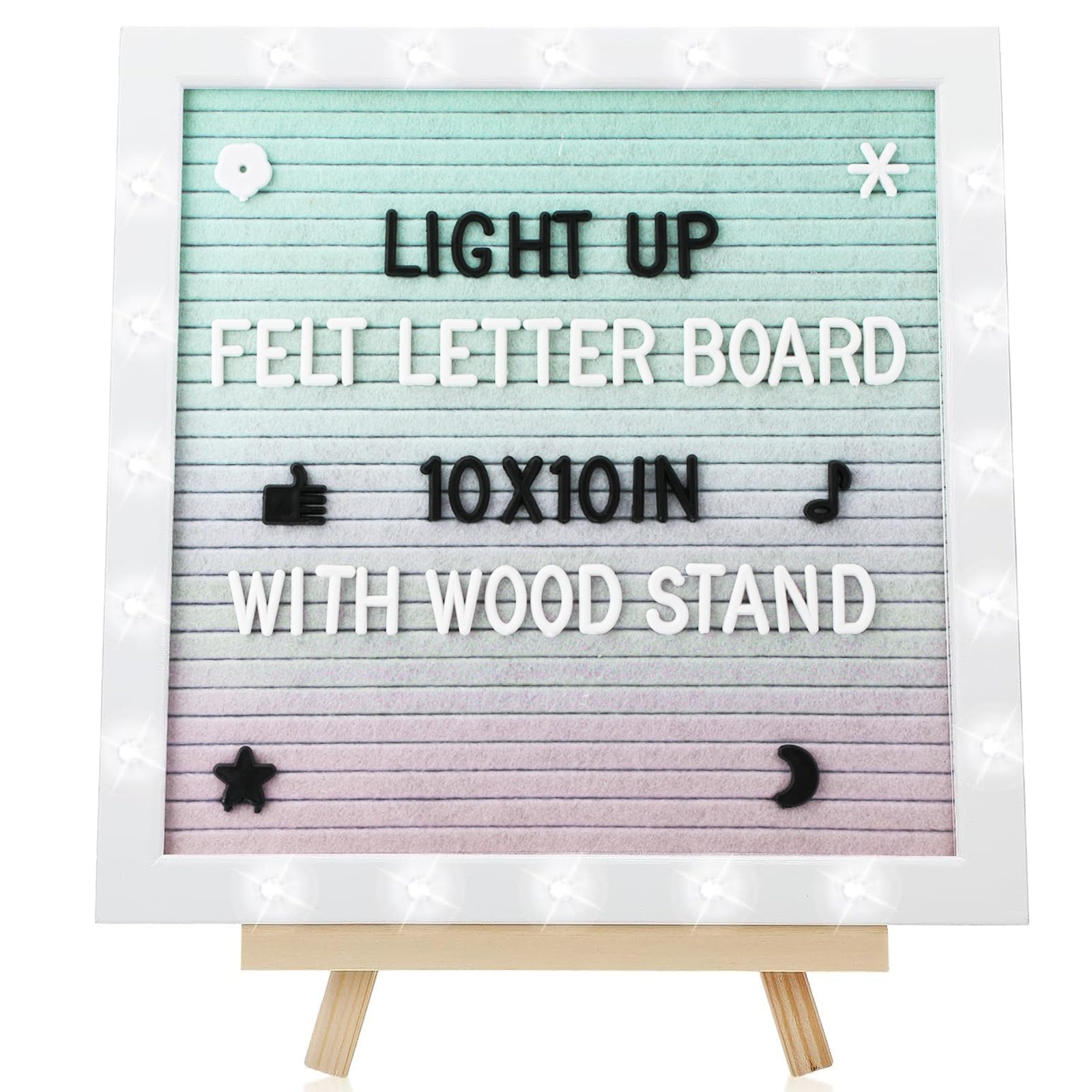 10"×10" Felt Letter Board with LED Lights &amp; Stand for Halloween Party Decor