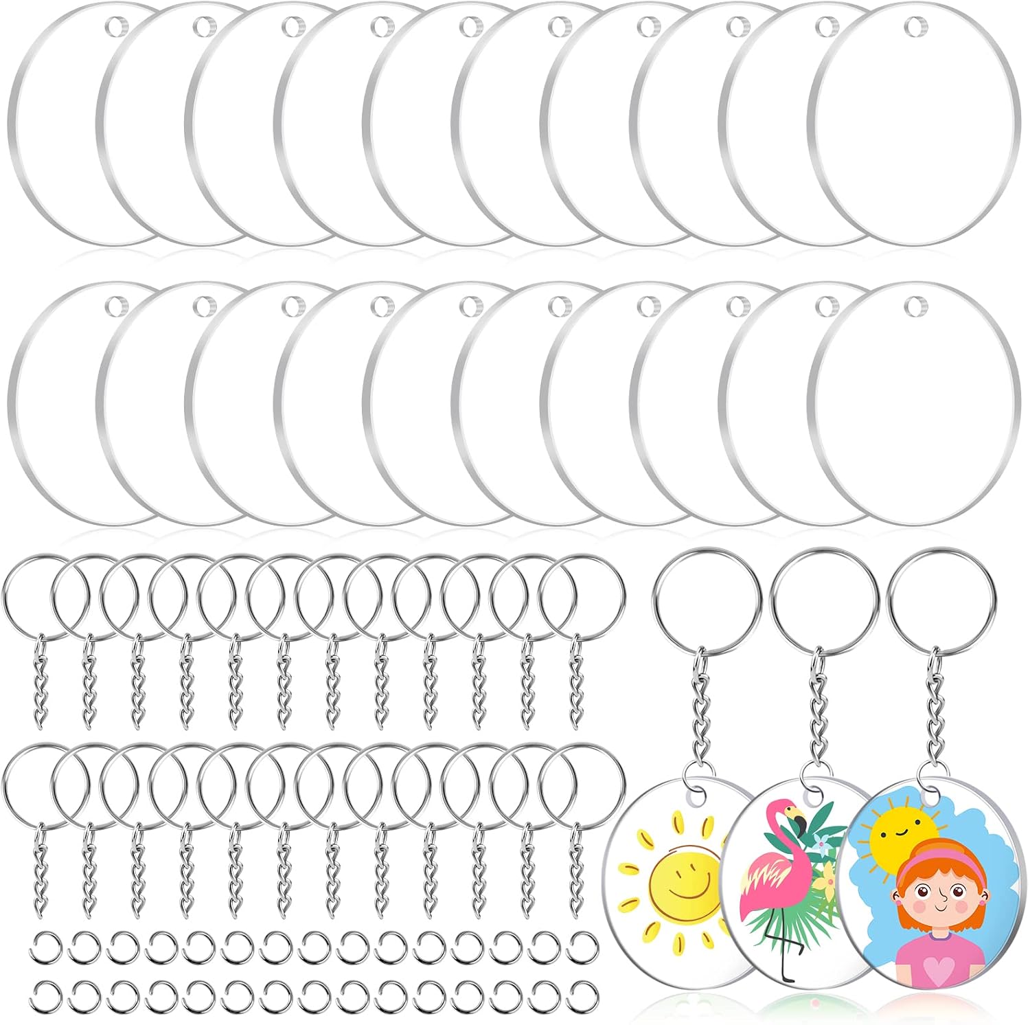 90Pcs 3" Acrylic Ornament Blanks Set Cludoo Clear Round Acrylic Christmas Ornament Blanks with 30 Pcs Keychain Ring,30Pcs Jump Ring, Acrylic Circle Ornament Blank with Hole, Christmas Decor, DIY Craft