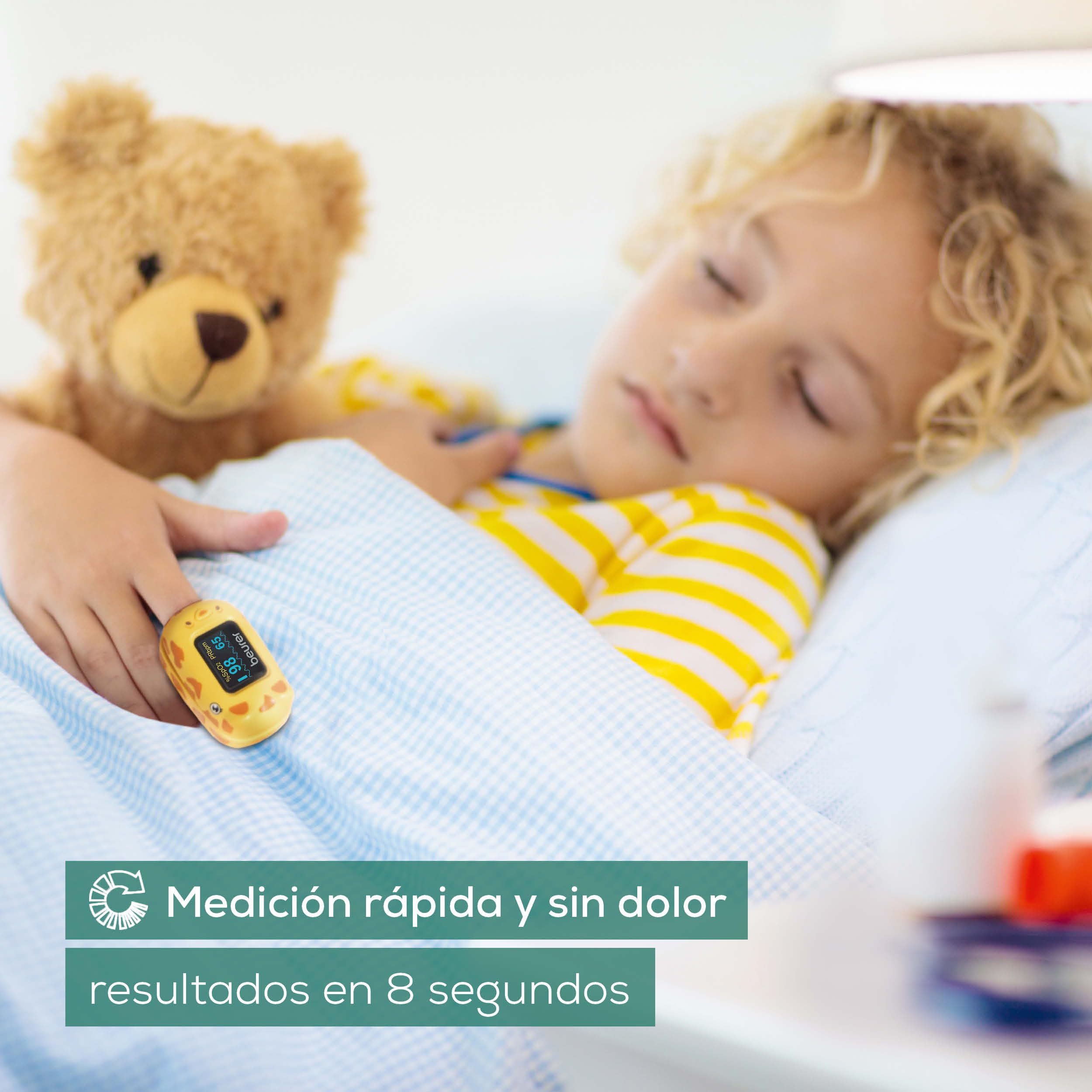 Beurer PO 13 Kids Oxímetro de pulso de dedo para niños, medición de pulso y saturación de oxígeno en segundos, formato pequeño, alineación automática de la pantalla, con bolsa de