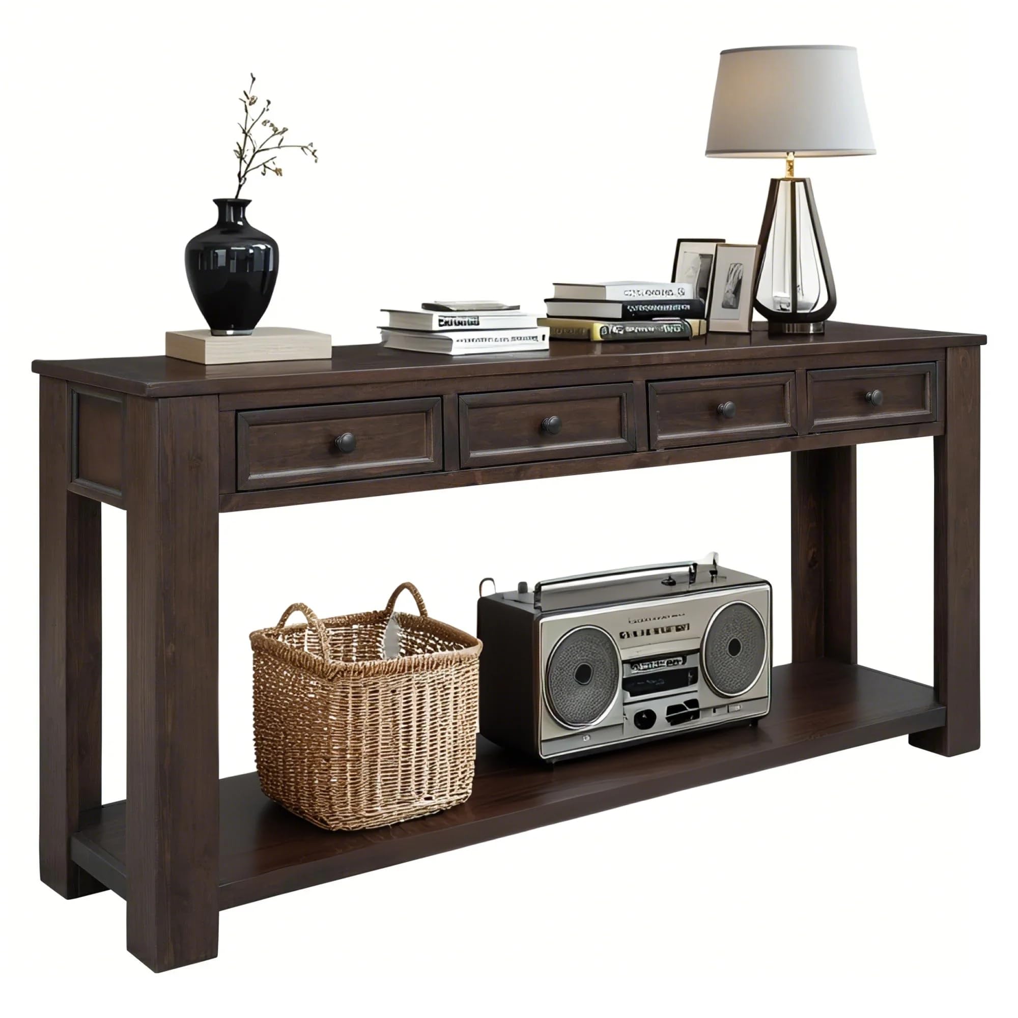 LKTART 63" Solid Wood Console Table Sofa Table with Storage Drawers and Bottom Shelf,Farmhouse Entryway Table for Hallway Foyer,Sofa Couch Table,Easy Assembled (63" Espresso)