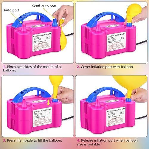 Miniatura 23 de ID IDAODAN - Bomba eléctrica para globos, máquina infladora de globos portátil, bomba de aire para globos con boquilla doble, color rojo rosado, 110