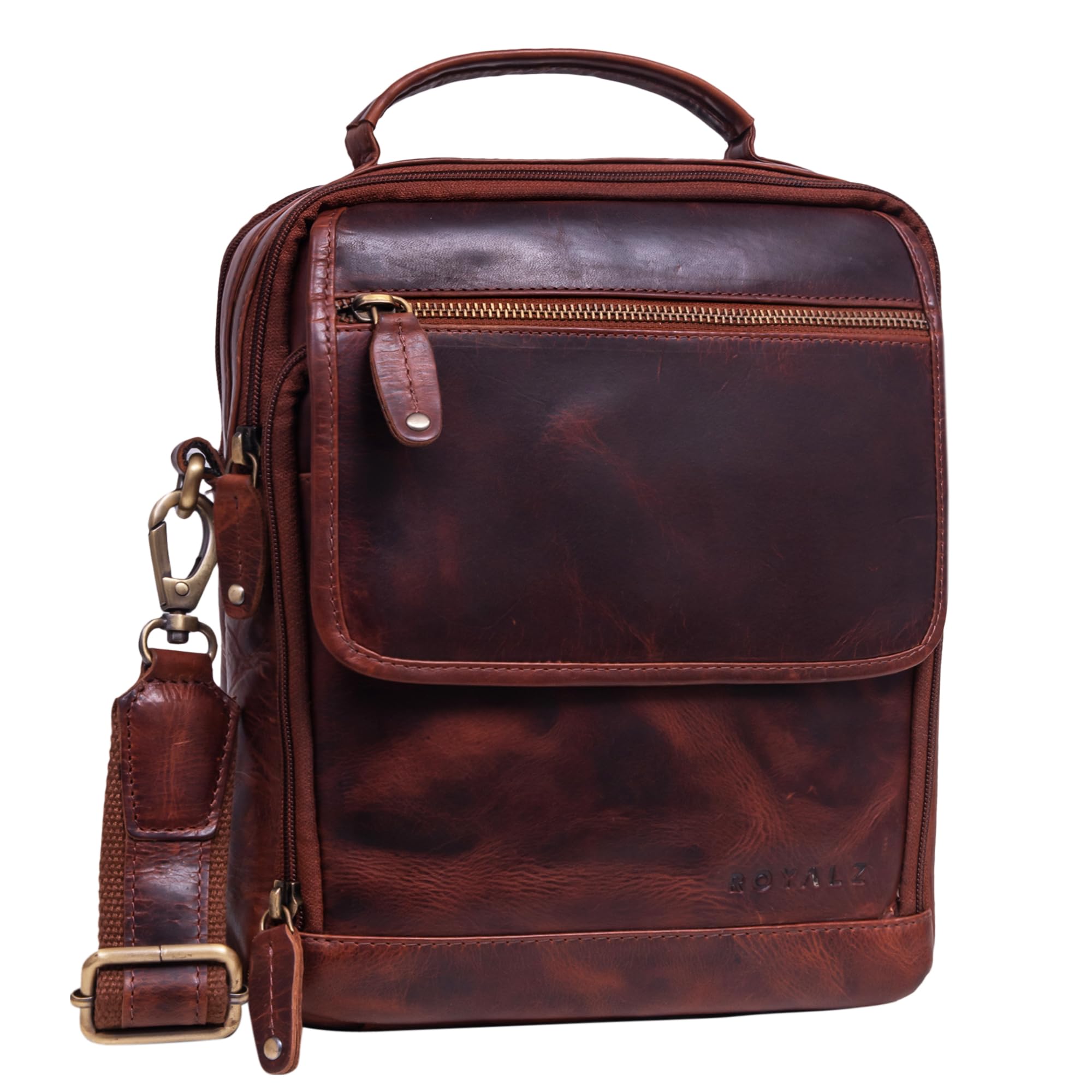 ROYALZ "Tennessee Borsello a Tracolla da Uomo in vera Pelle - Piccola Borsa Vero Cuoio per Tablet da 11 Pollici Borsetta Messenger Bag Vintage