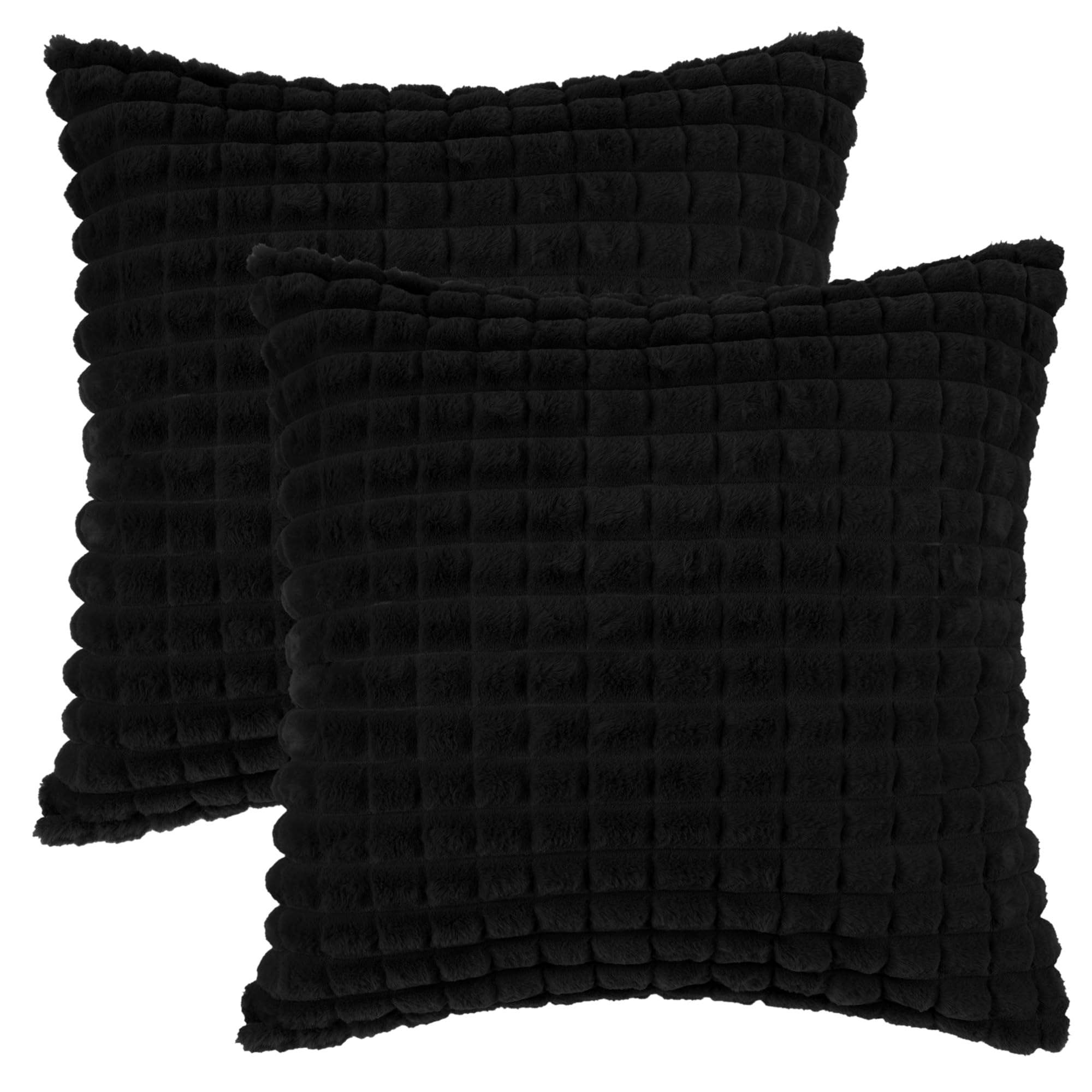 Uxcell 2pcs Checkered Faux Fur Plush Throw Pillow Covers Solid Soft Fuzzy Cozy Decorative Pillowcases for Home Decor Black 45 x 45 cm