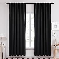 Deconovo Blackout Curtains 52x84 Inch Black 2 Panels - Room Darkening for Bedroom Living Room Back Tab Rod Pocket