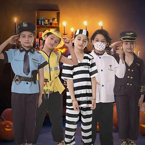 Miniatura 5 de CYNICISM Disfraz de trabajador de la construcción de Halloween para niños, de 2 a 8 años, uniforme de trabajador de la construcción, incluye