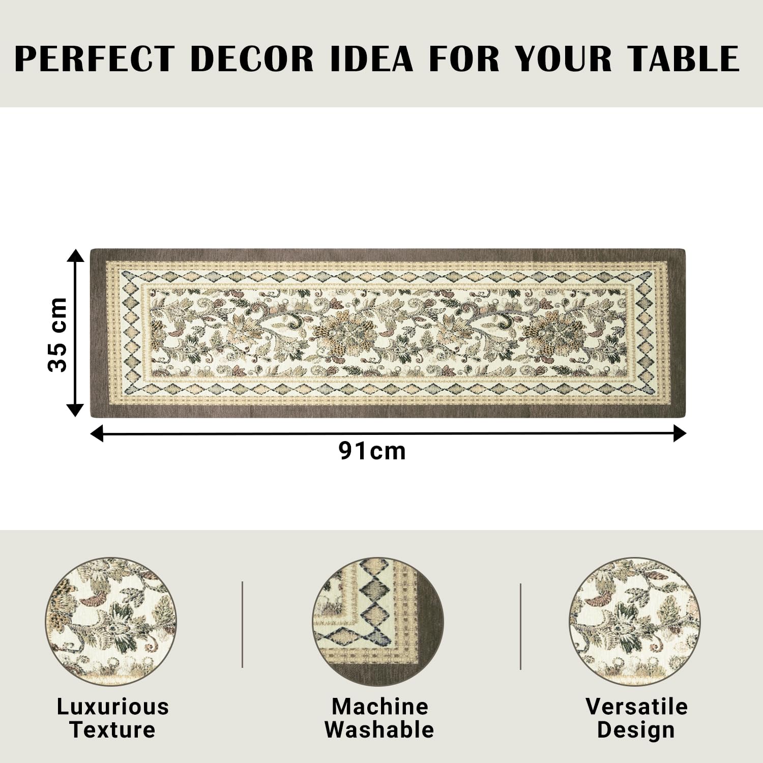 Velvet Table Runner - Embroidery Flower Print -3