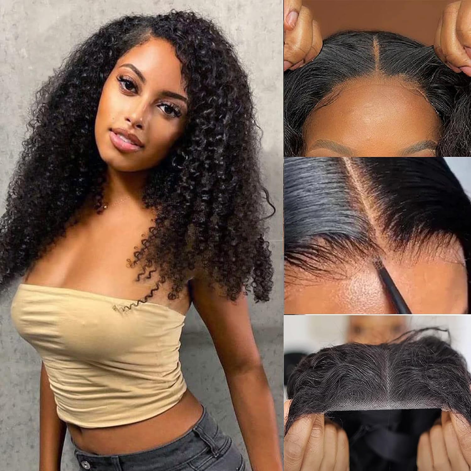 Wear and Go Glueless Wigs Human Hair Pre Plucked Pre Cut 5×5 HD Lace Closure Curly Wigs for Black Women Glueless Water Wave Lace Front Wigs Human Hair Wig Natural Color 20 Inch 180% Density